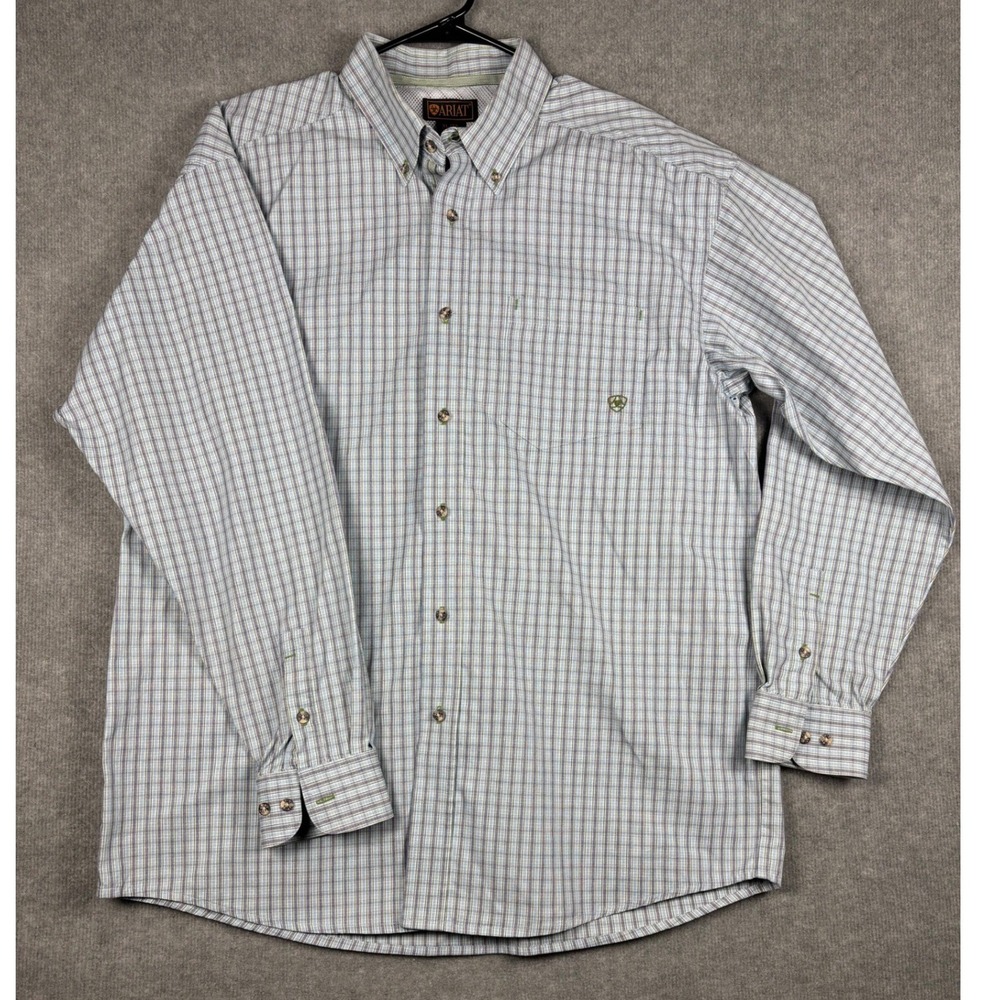 Ariat Plaid Button Down Shirt Western Mesh Back XL Blue Green